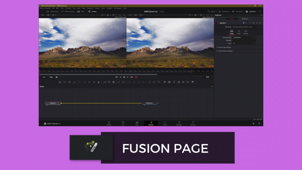 fusion page Resolve 17 interface